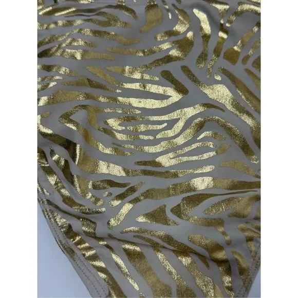 Forever 21 Gold Zebra One Piece Swimsuit Open Middle High Cut Bottom Size XL - Picture 10 of 14